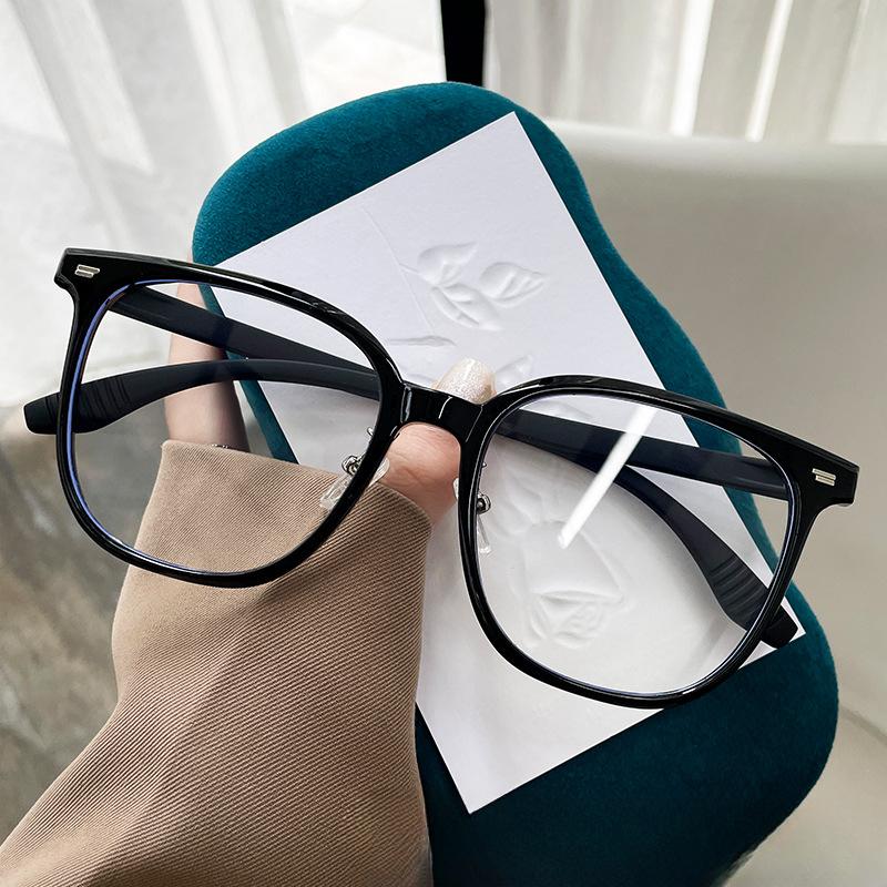 TR90 Rivet Large Frame Women's Anti-blue Light Flat Mirror Xiaohongshu Plain-face Internet Celebrity with Myopia Glasses Frame
