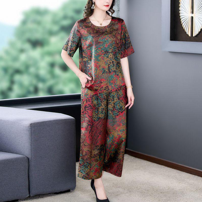 

2 шт./компл. Летний женский комплект больших размеров: блузка и брюки широкого кроя, комплект из двух предметов, свободная повседневная футболка с принтом 6XL