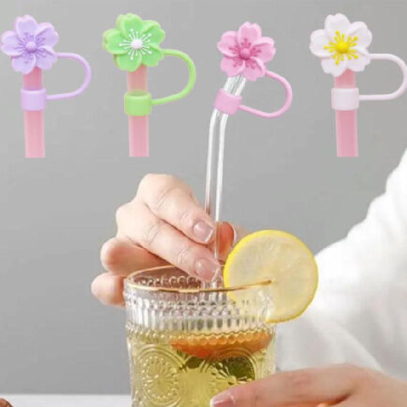 Straw Flower Silicone Cover Straw Cap Dustproof Reusable Stoppers Color Solid