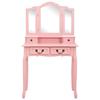 VidaXL Vanity Set with Stool Pink 80x69x141 Cm Paulownia