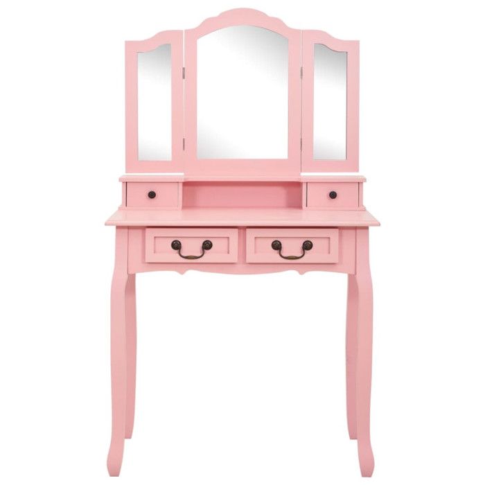 VidaXL Vanity Set with Stool Pink 80x69x141 Cm Paulownia