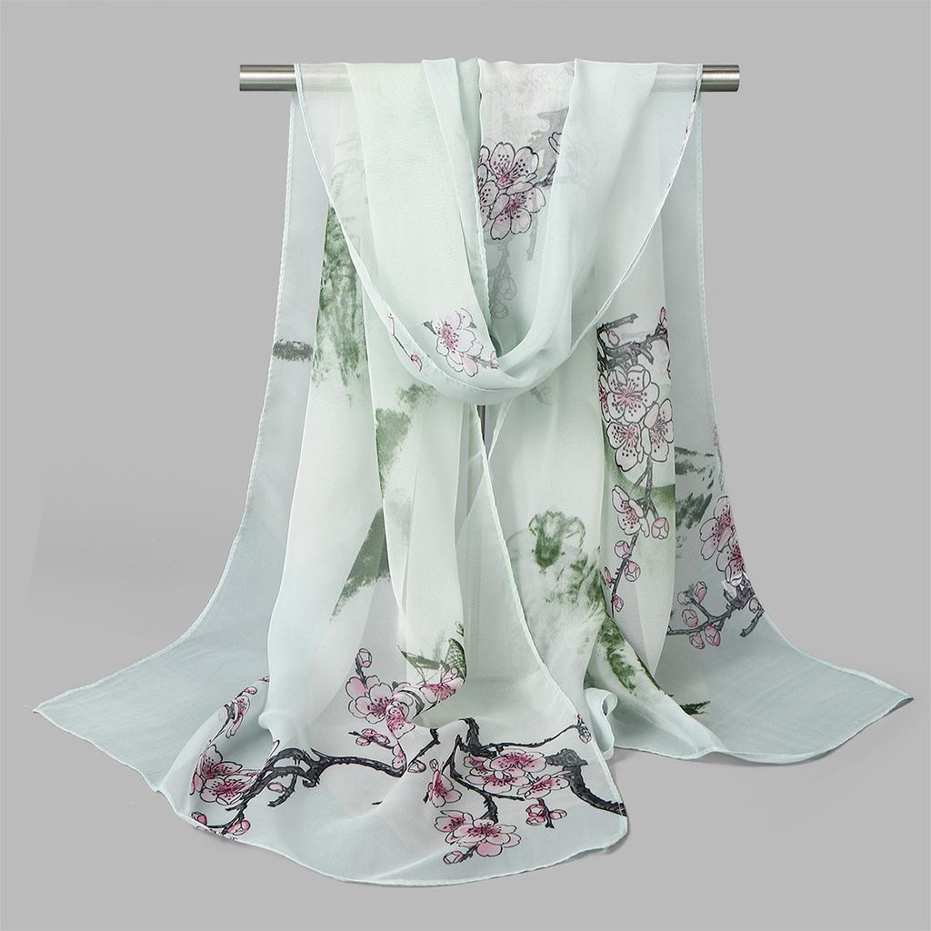 New Qiaoqisha Silk Scarf Women In Spring Summer Autumn Flower Printed Sunscreen Winter Versatile Fashion Color Long
