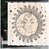 Celestial Sun & Moon Shower Curtain - Black & White Illustration with Stars, Durable Polyester with Hooks