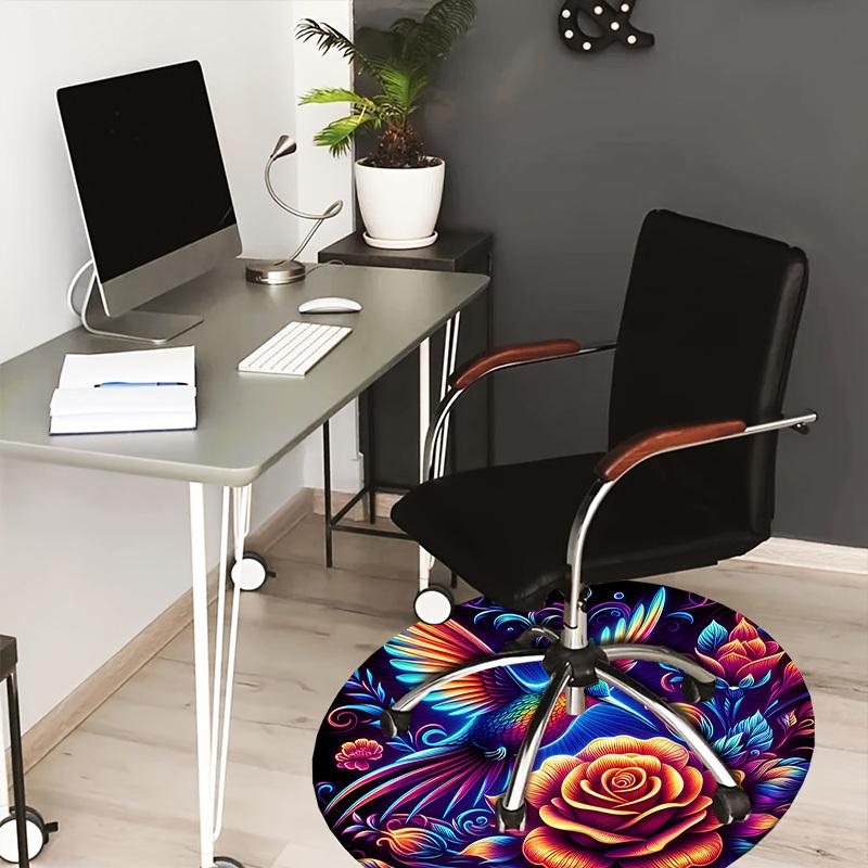 

1pc Office Carpet Chair Mats Colorful Hummingbird Floral Illustration Perfect for Decorating Office Chairs, Living Rooms, Or Bedrooms 80cm