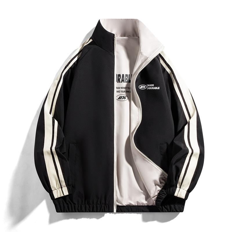 Reversible Jacket, Spring and Autumn New Style, Double-sided Jacket, Men's Stand-up Collar Striped Jacket