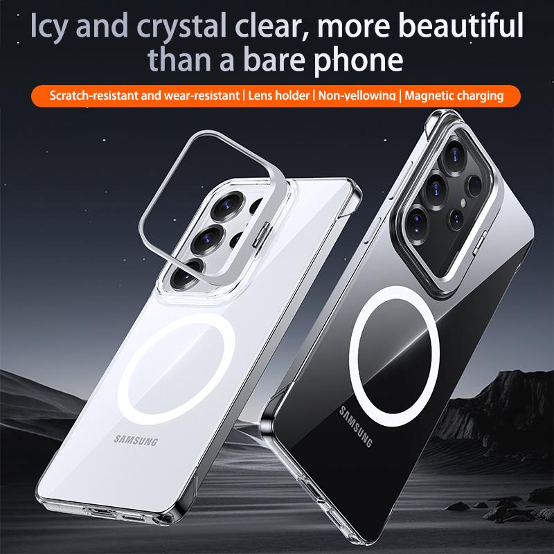 Lens Kickstand Frameless Clear Phone Case for Samsung Galaxy S26 S25 Ultra S26 Plus S24 FE for Magsafe Magnetic Protect Cover