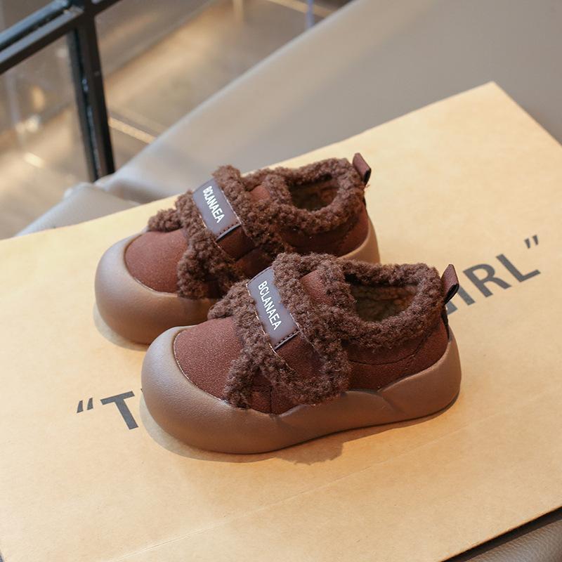 Mokassins mit dicker Sohle im amerikanischen Stil für Kinder, Winter-Fleece-gefütterte neue warme Pelzschuhe für Mädchen für draußen, Schnee-Baumwollschuhe