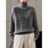 Women's French High Neck Wool Sweater - Diamond Twist Pattern, Loose Fit, Warm Knit Pullover