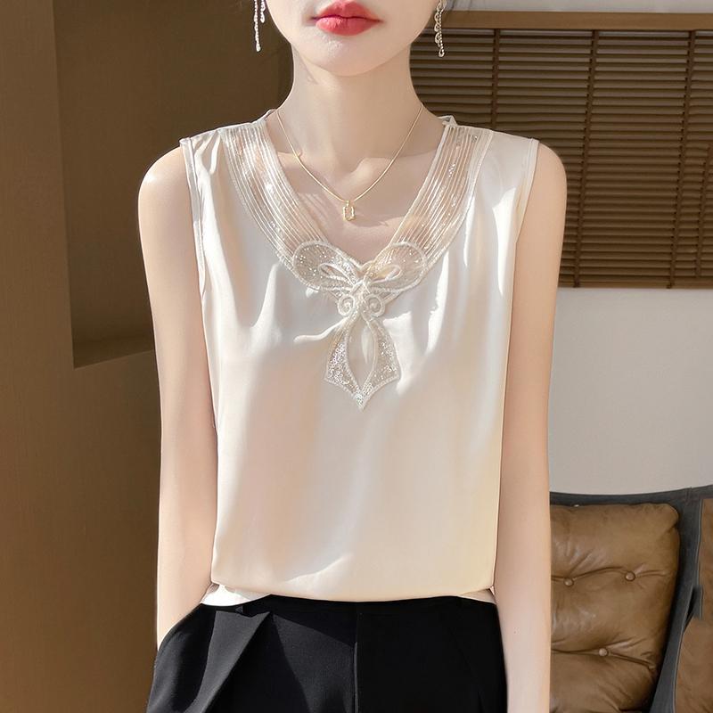 

Жіноча літня сорочка із змішаним шовковим камзолом із 50% шовку, прохолодний дихаючий топ, 50% поліефірного волокна L вершковий