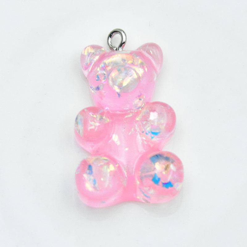 Large Resin Cartoon Bear Keychain with Transparent Sequin Pendant