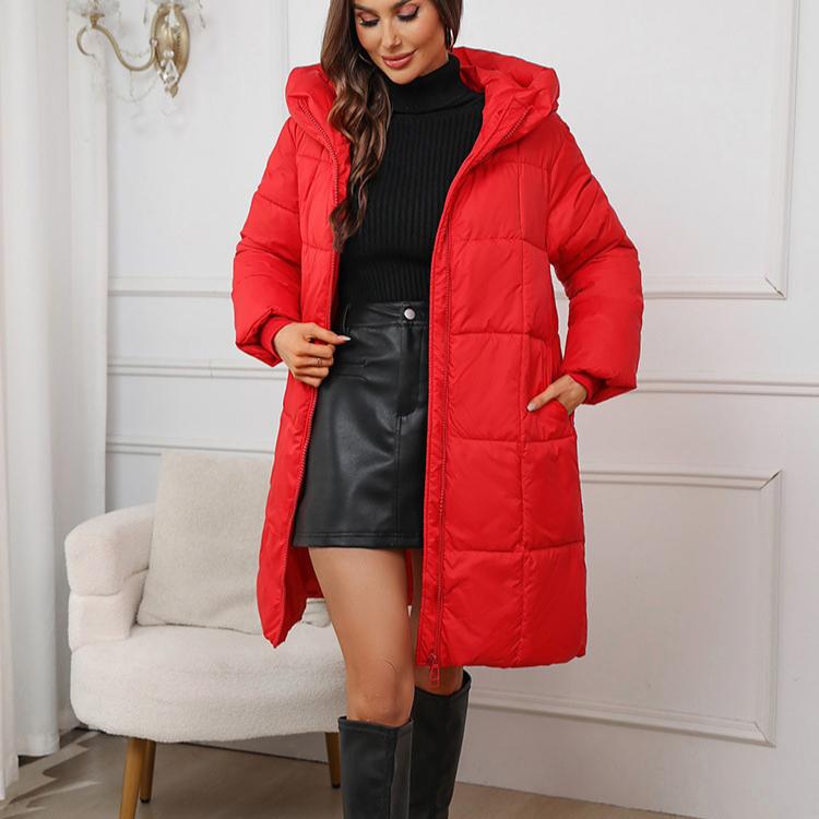 Nya vinterjackor i bomull Damkläder Långa parkas Lös huva Tjocka varma vinterkappor Svarta överrockar för kvinnor
