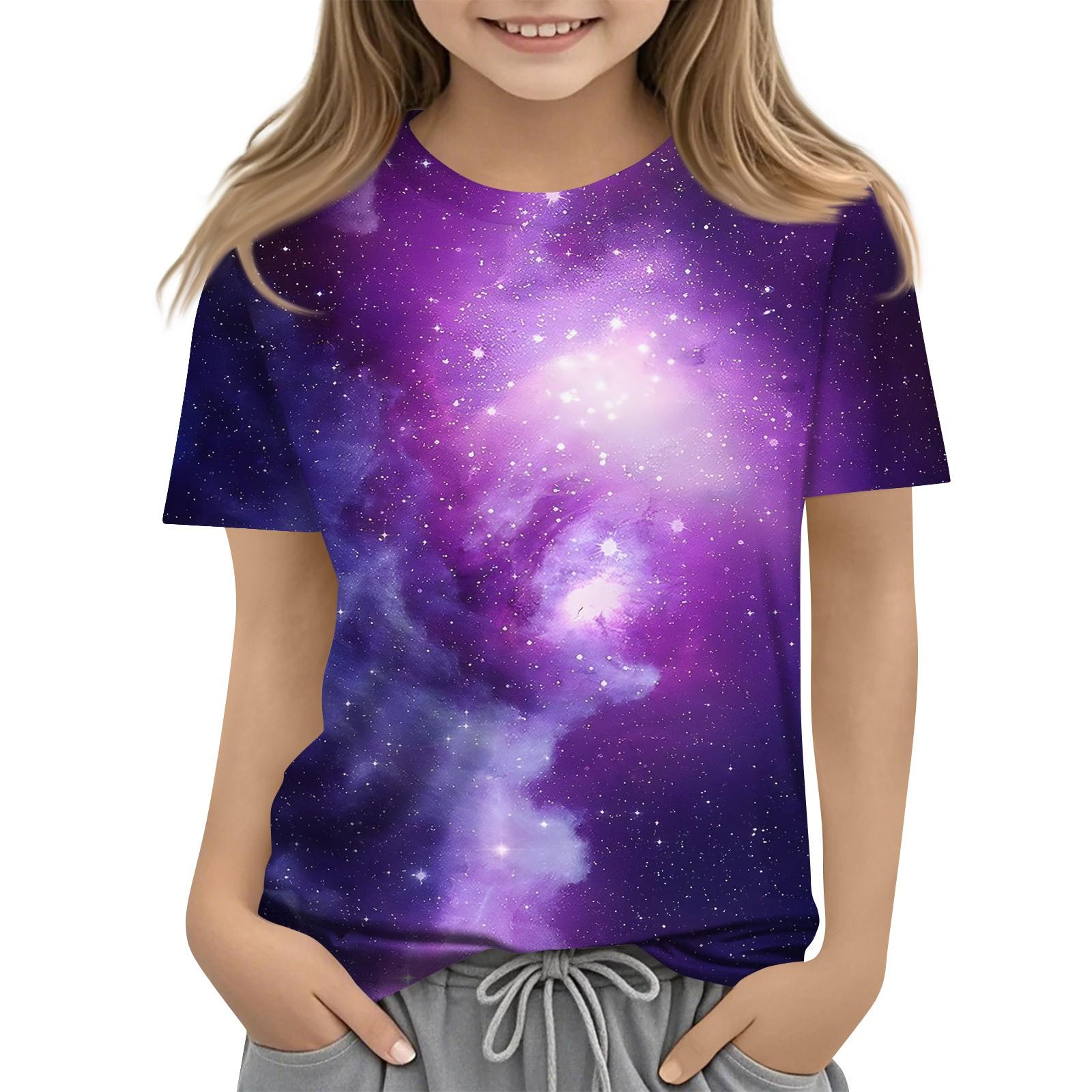 

Футболка для малышей, девочек и мальчиков, симпатичные футболки с принтом звездного неба, детские рубашки 1-15 лет 100 темно-фиолетового