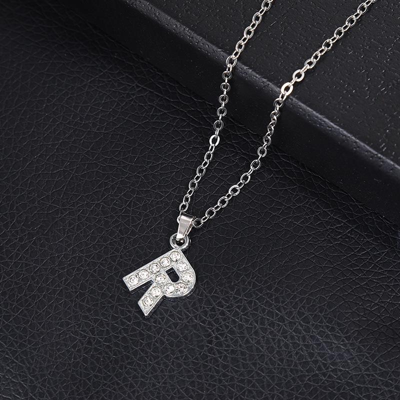 European & American Inlaid Rhinestone English Letter Choker Necklace for Women - Stainless Steel Pendant Jewelry Accessory
