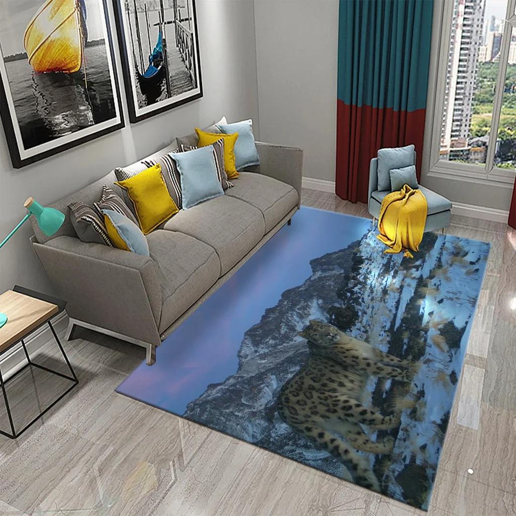 3D Leopard Carpet Wild Animal Pattern Living Room Bedroom Bathroom Kitchen And Kids Play Area Non-Slip