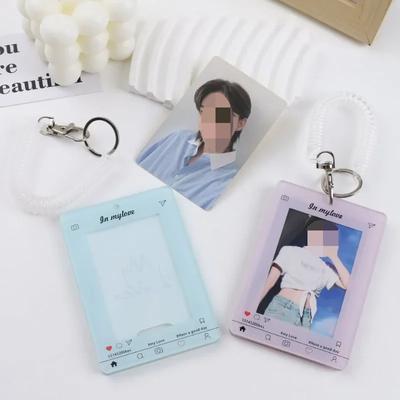 Chic Korean Kpop Photocard Holder Simplicity Macaroon Color Studen ID Card Cover Case with Key Ring Fashion Photocard Protector