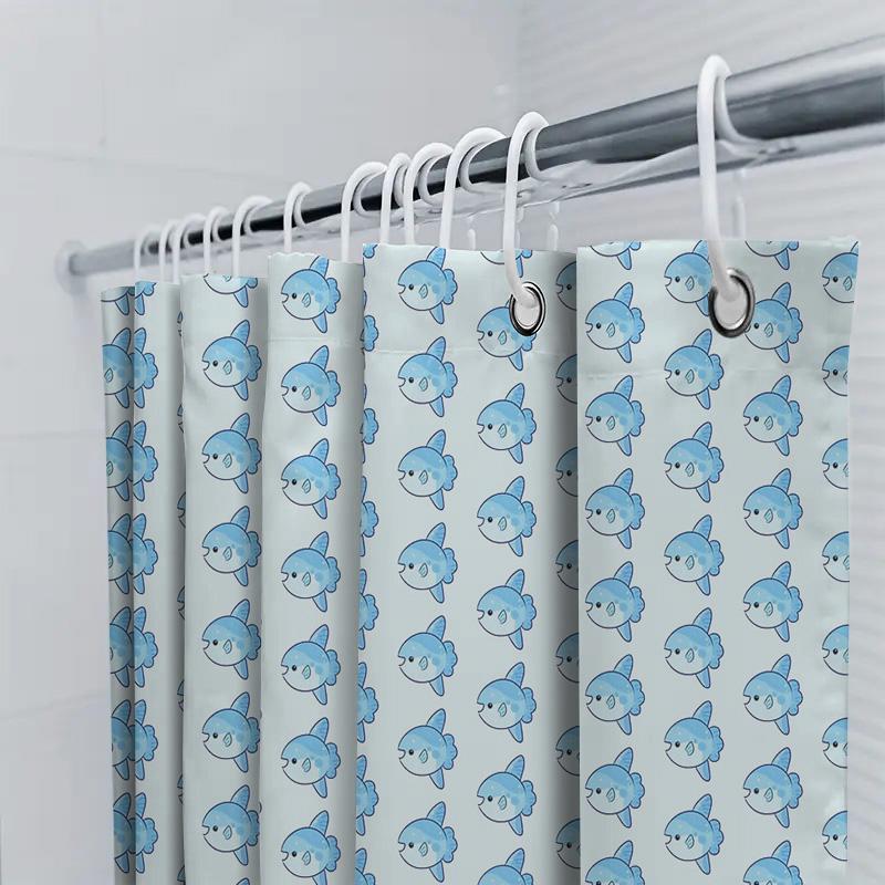 Cute Fish Shower Curtain Set Waterproof Bathroom Decor Blue Ocean Animal Pattern Fabric Shower Liner For Kids Room