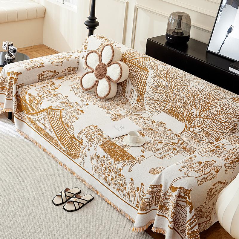 

Высококачественная карта реки Цинмин Софа Полотенце Все включено Универсальный Чехол Накидка Плед для сна Шенилловая накидка Защита от царапин 180*130cm