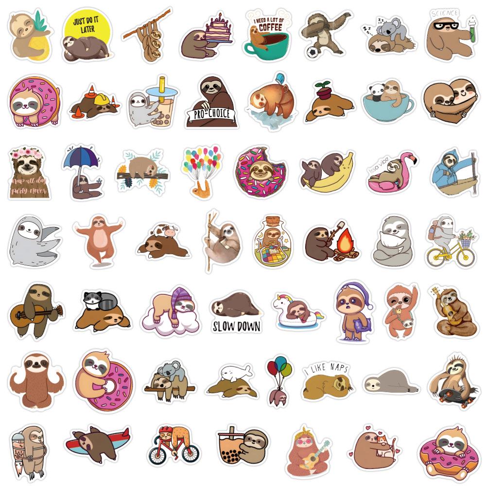 100 Waterproof Cute Sloth Graffiti Stickers for Suitcases, Notebooks, and Scooters