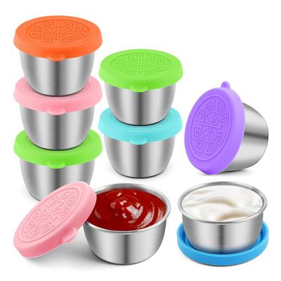 Stainless Steel Small Sauce Cup with Sealed Lid Kitchen Tableware Sushi Mustard Seasoning Box Dipping Sauce Plates Snack Dish