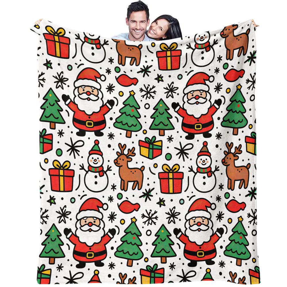 Christmas Santa Reindeer Blanket Flannel Throw Warm Gift Blanket HD Print Holiday Sofa Cover 75x90cm