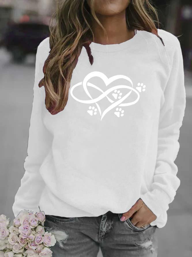 Heart Print Round Neck Women's Hoodie