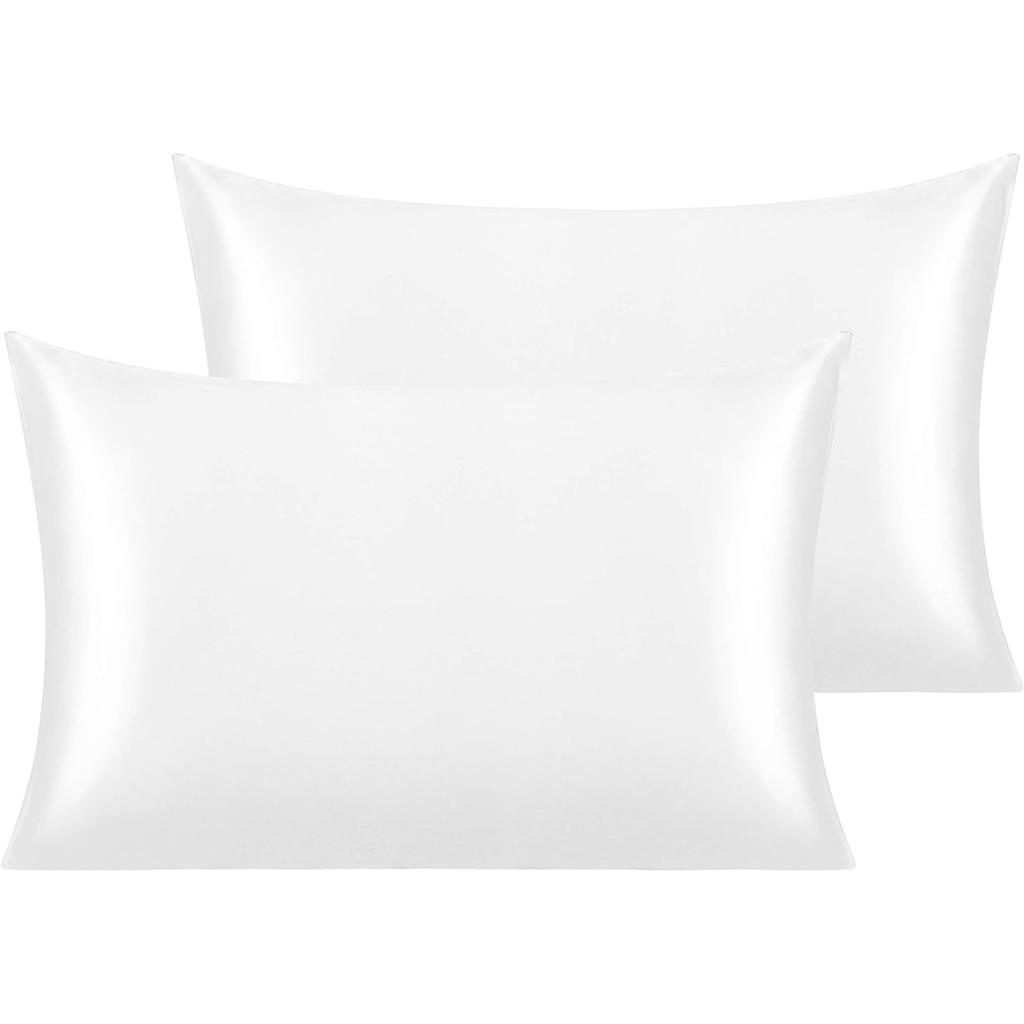 Satin Pillowcase for Hair and Skin Care Standard Queen Washable Pillow Covers Set of 2 with Envelope Closure Gifts for Women Men