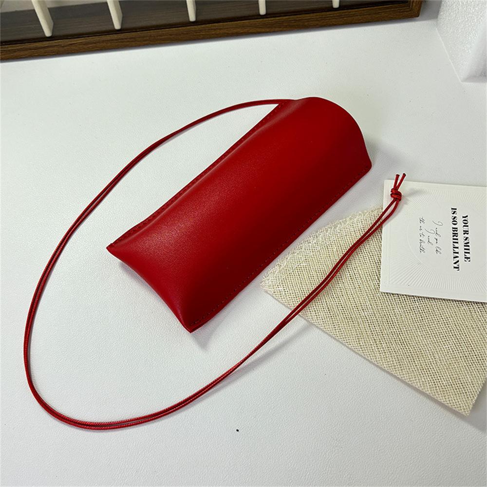 PU Leather Lanyard Glasses Bag Solid Color Hanging Neck Sunglasses Storage Bags Eyeglasses Holder Women Men Travel Eyewear Case