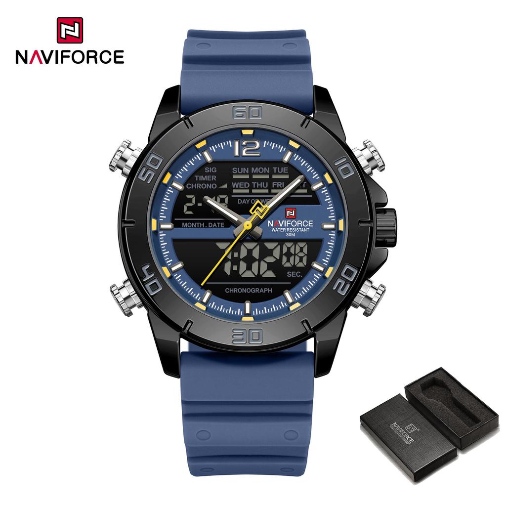 Naviforce Men's Digital Watch Quartz Movement Chronograph Luminous Pointer Silicone Strap Waterproof Men's Multifunctional Outdoor Watch NF9253T