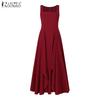 ZANZEA Women Casual Square Neck Sleeveless Ruffles Long Dress