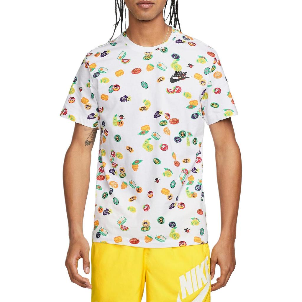 Nike Pánské tričko s kulatým výstřihem a celoplošným potiskem s ovocným vzorem Bílé DQ1053-100