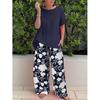 Women Summer Blouses Pants Bohemian Matching Sets Summer Tracksuit Outifits Floral Wide Leg Pants Sets Tops
