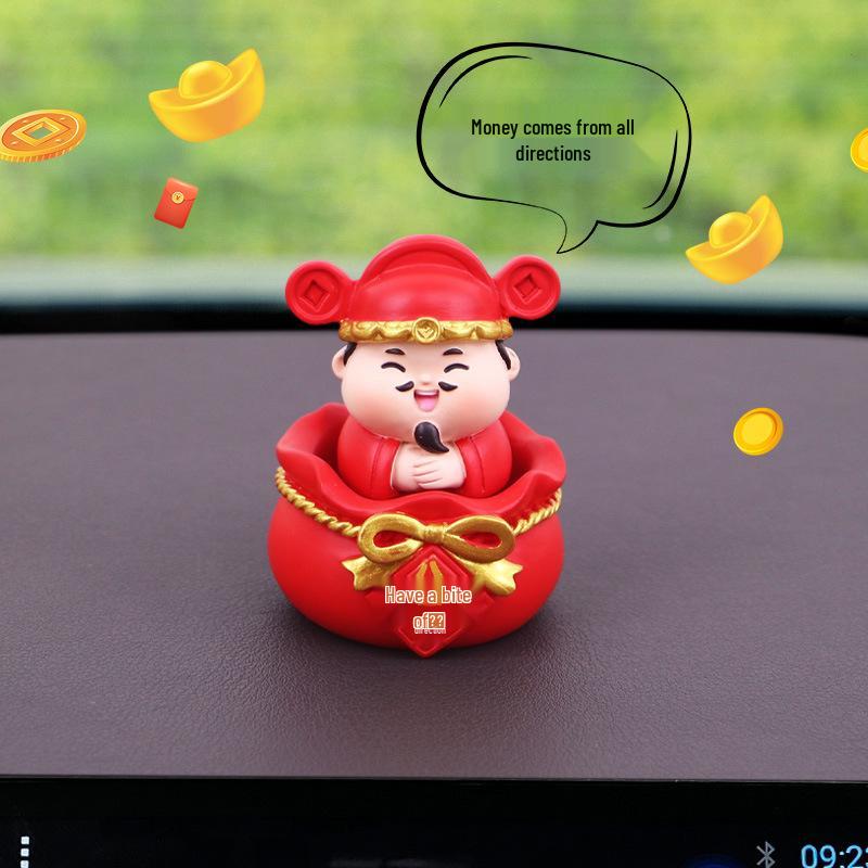 Mini Fortune God Bouncing Head Figurine for Car Dashboard Decoration