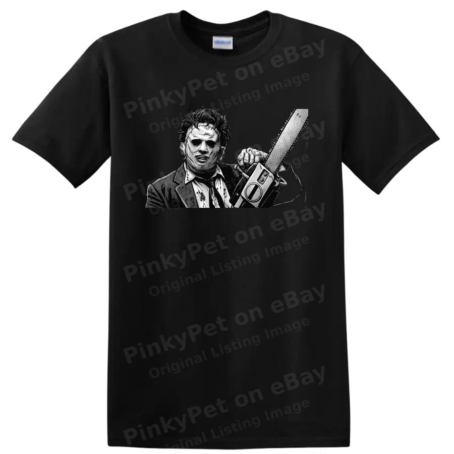 Chainsaw Horror Masked Killer Graphic T Shirt Halloween Slasher Film Fan Tee