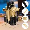 24pcs Mixed Cutlery Set Stainless Steel Ceramic Handle Tableware Dinnerware Set with Storage Stand-Knives/Spoons/Forks/Teaspoons for Family