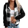 Women's Fashion Plaid Loose Casual Long Sleeve Hooded Fleece Cardigan Zipper Jacket