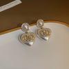 Real gold electroplated zircon pearl flower fritillary earrings simple stud earrings temperament earrings women
