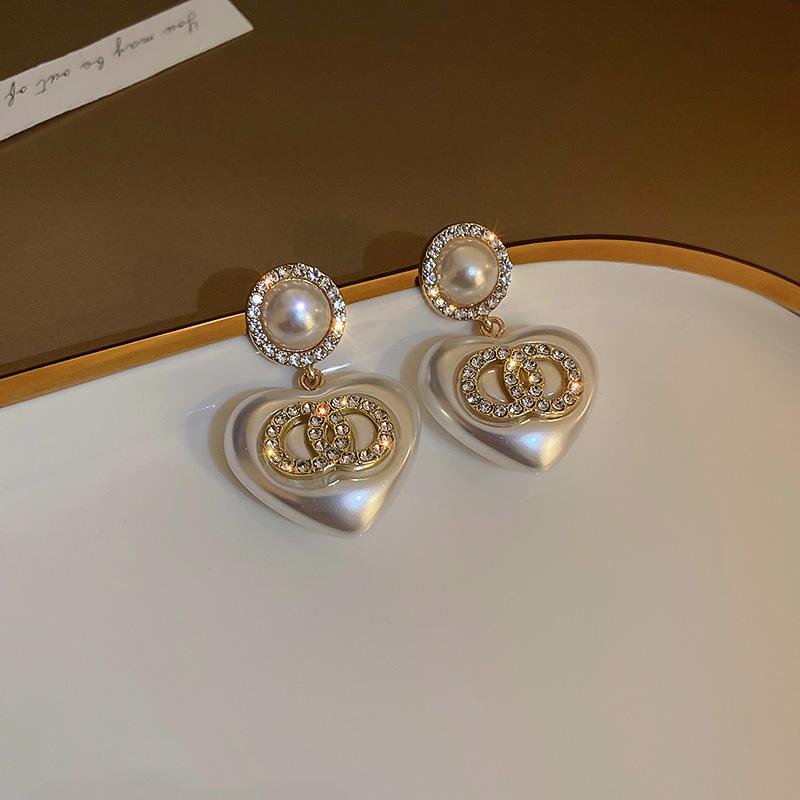 Real gold electroplated zircon pearl flower fritillary earrings simple stud earrings temperament earrings women