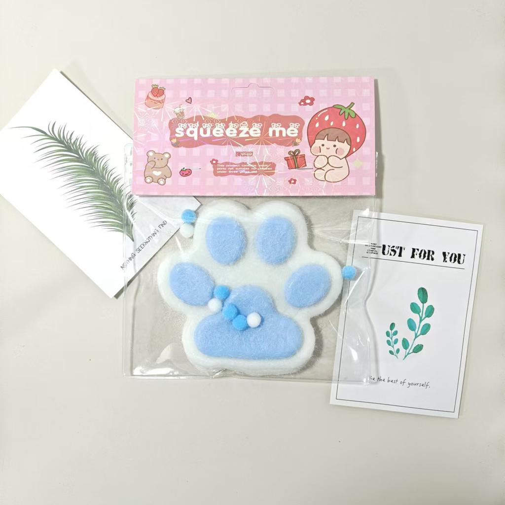 New Colorful Plush Cat Paw Shape Squeeze Toys Pink Tender Soft Muddy Texture Decompression Slow Rising Toys for Kids Adult