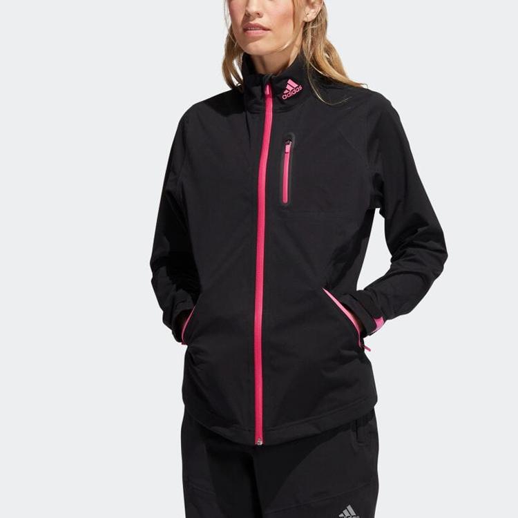 Adidas Solid Color Zip Pocket Stand Collar Jacket Women Jackets Black HI5597