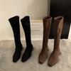 Mote Vinter Vintage Slanke Dame Knehøye Støvletter Designer Tykke Hæler Sko Moderne Lange Støvletter For Kvinner