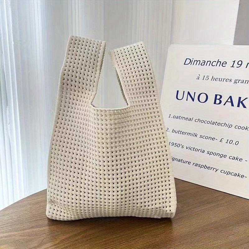 Sac à main Femmes Mini Sac à poignet Nœud Féminin Décontracté Couleur Rayure Large Plaid Sac Fourre-tout Réutilisable Sac de Shopping 1pc beige