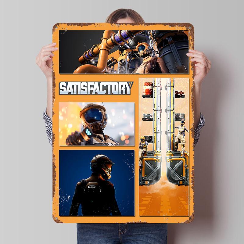 

Satisfactory Game Collage Tinplate Poster Customized Wall Art Vintage Retro Metal Signs for Bedroom Decoration Room Wand Deko 7.9x11.8In(20x30cm)