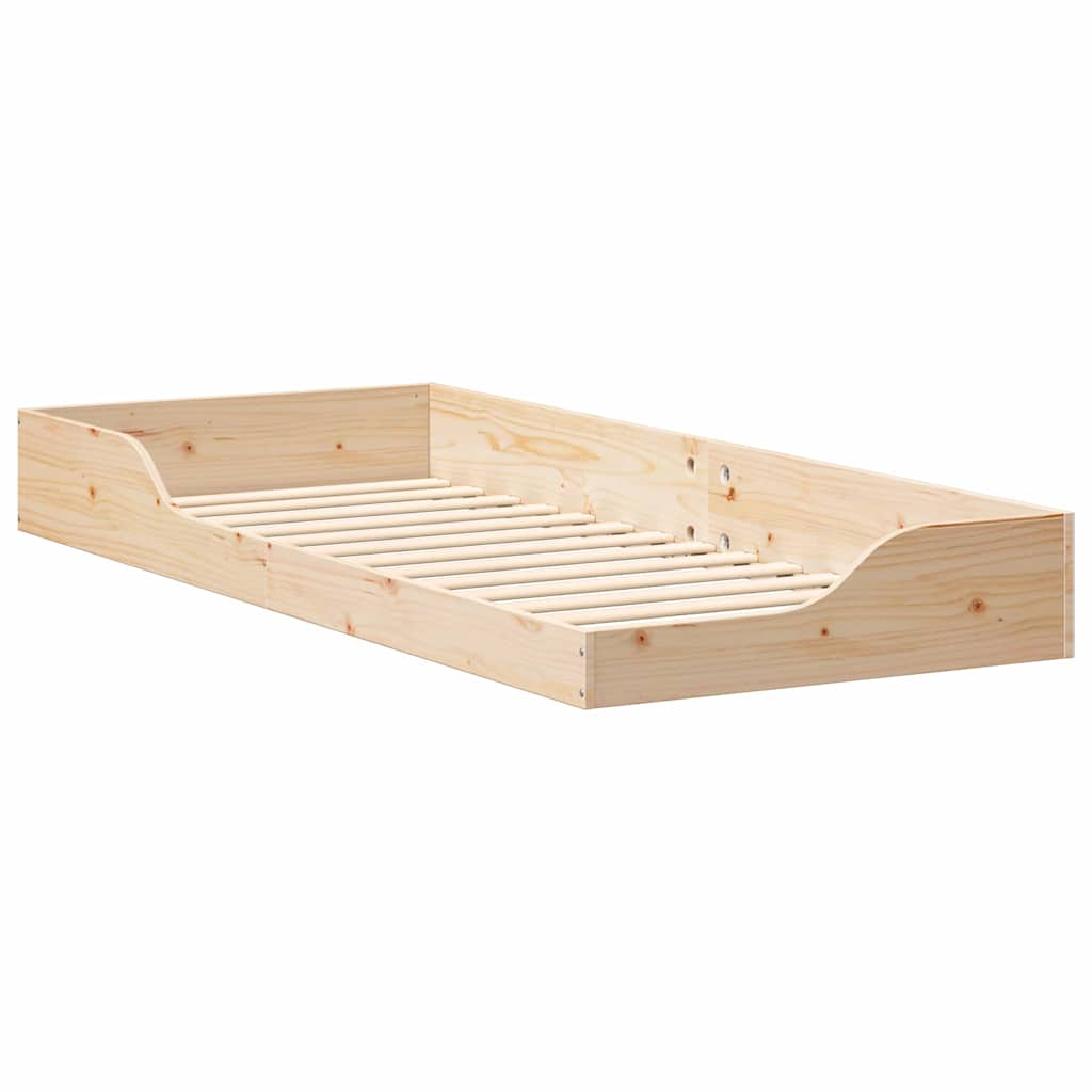 Brown Bed Frame 100 X 220 Cm Solid Pine Wood