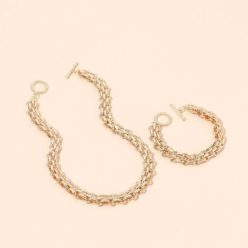 Hip Hop Necklace and Bracelet Set, Unique Minimal Stackable Clavicle Jewelry for Women