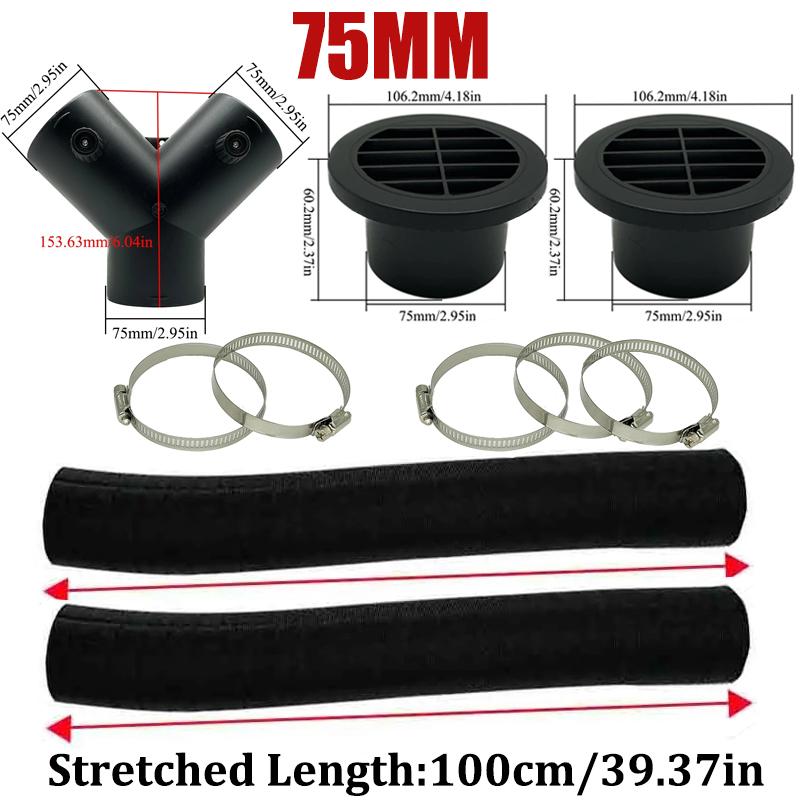 60mm 75mm Car Air Diesel Heater 2x Air Outlet Vent + 1x Valve Flap Outlet + 2x Warm Duct Pipe + 5x Clamp For Webasto Eberspacher
