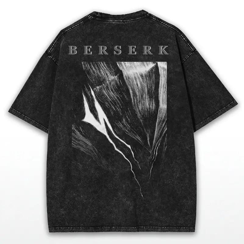 Japanese Anime Berserk Cool Graphic T-shirt Vintage Washed Oversized T Shirt Men Women Clothing Cotton Short Sleeve Tees Tops