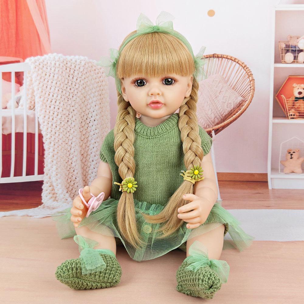Realistic 55cm 22inch Soft Silicone Reborn Baby Doll With Clothes Magnetic Pacifier Feeding Bottle Set Handmade Girl Birthday Gift