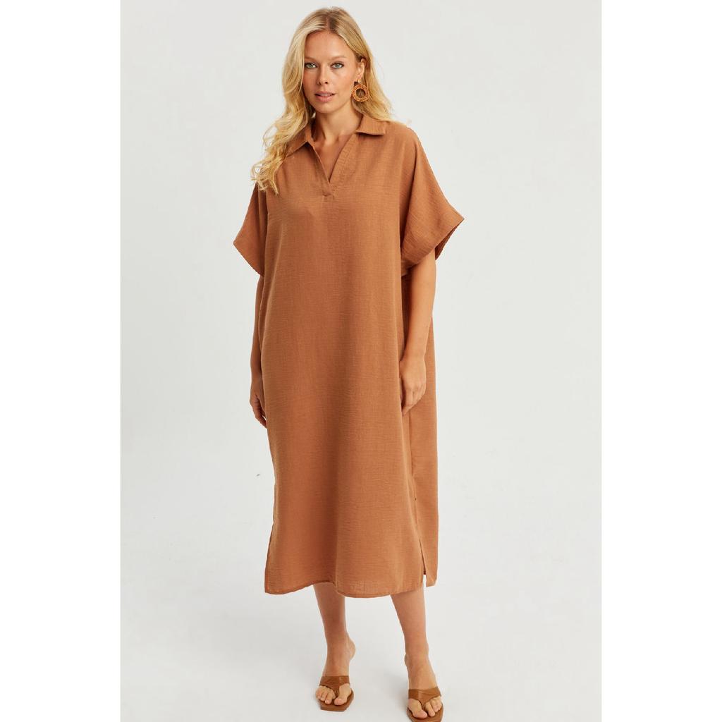 Women's Black Linen Midi Dress Dmr85