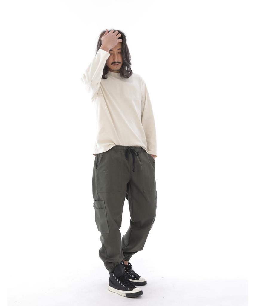 Seinteukeulu Two-Layer Wide Cargo Jogger Pants W2-308J Khaki