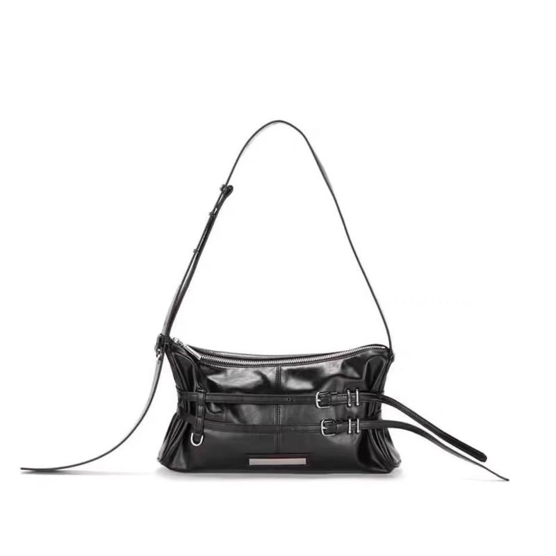 

Matinkim South korea Niche Design Sense Tote Bag Pleat Handbag Belt Lace-up Shoulder Underarm Bag Women Black small size